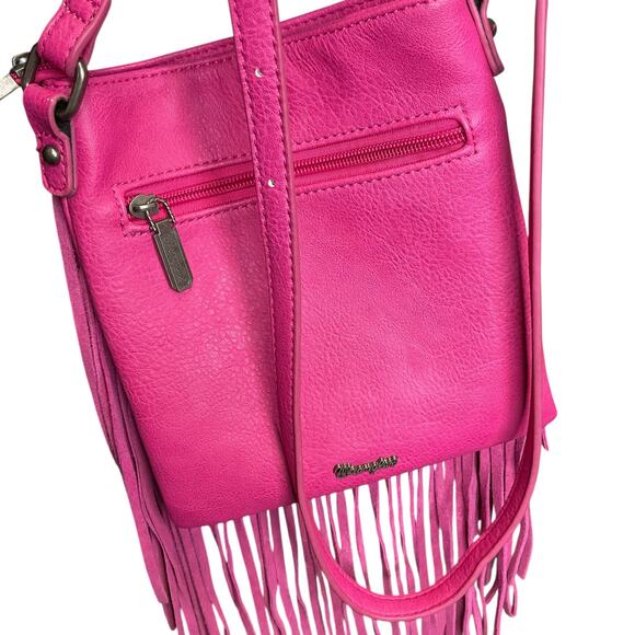 EUC Montana West Wrangler Hot Pink Denim Fringe Crossbody Bag - Picture 6 of 9